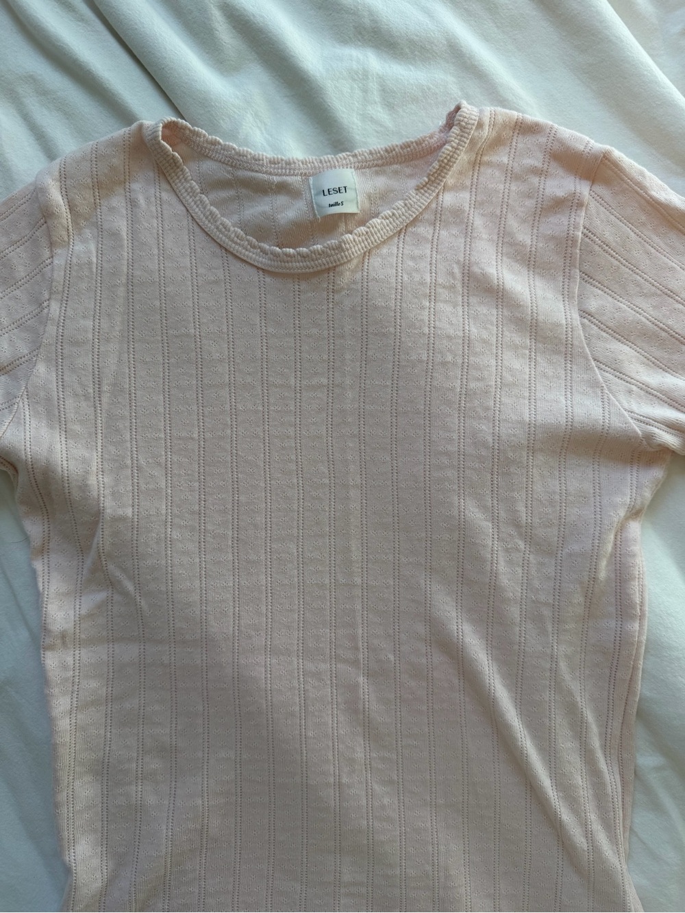 LESET Light Pink Pointelle Short Sleeve Tee
